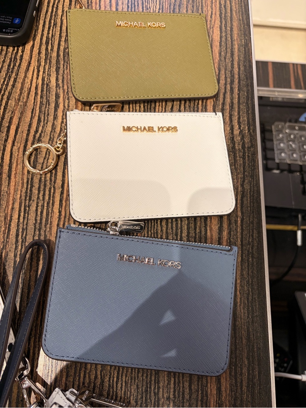 Michael Kors Saffiano Card Cases White or Blue with ID card new chain -